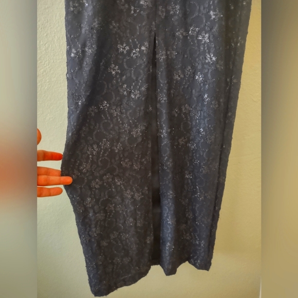 Y2K 90s Vintage floral lace metallic strapless midi dress with slit - Picture 6 of 6